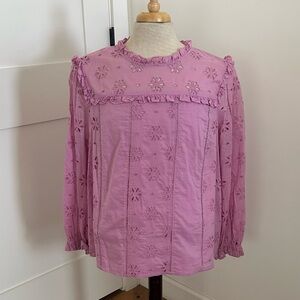 J. Crew ruffle neck eyelet blouse